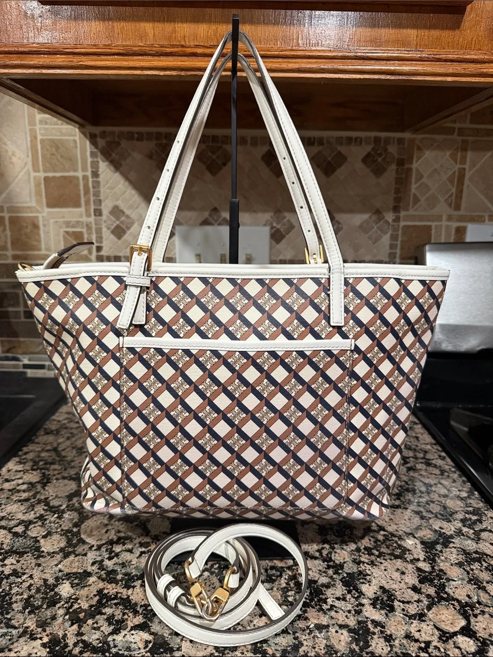 Tory Burch Geo Logo Canvas Tote Bag